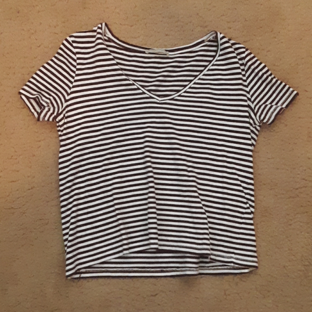 Maroon and white striped v neck